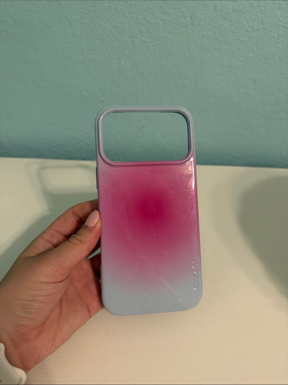 Casely iPhone 17 Pro Max pink and blue aura case